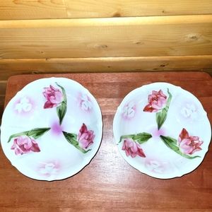 2 Beyreuth China G.V.M. & Co Germany Vintage Serving Bowls Pink Tulips,Daffodils